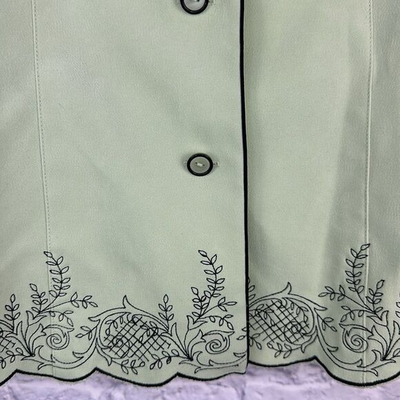 Studio I Green Embroidered Button Up Blazer Size 10 - Picture 3 of 5